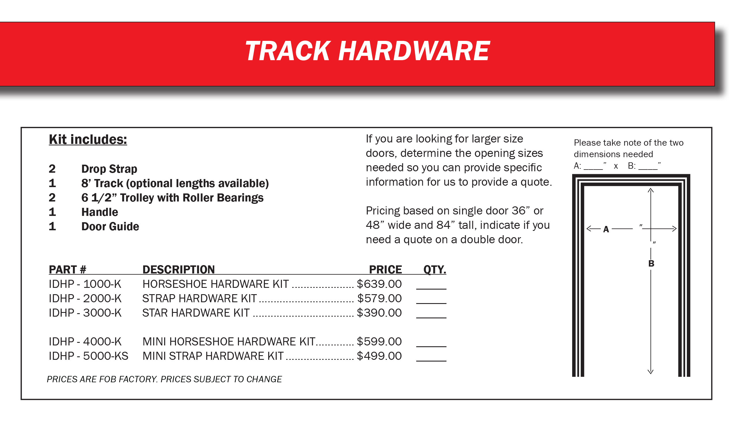 Track Hardware  – Kit Prices